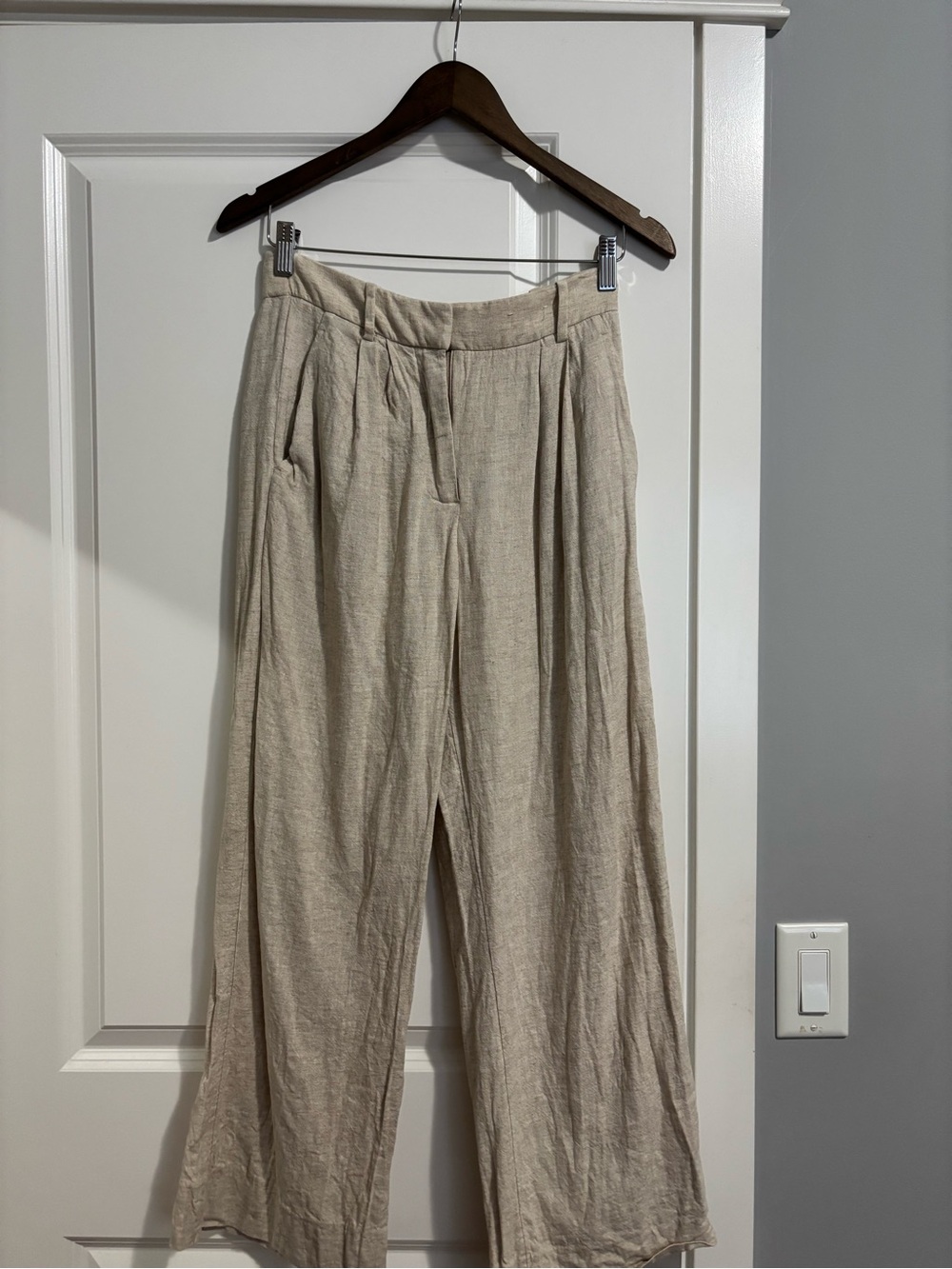 Abercrombie & Fitch Beige Wide-Leg Linen Trousers